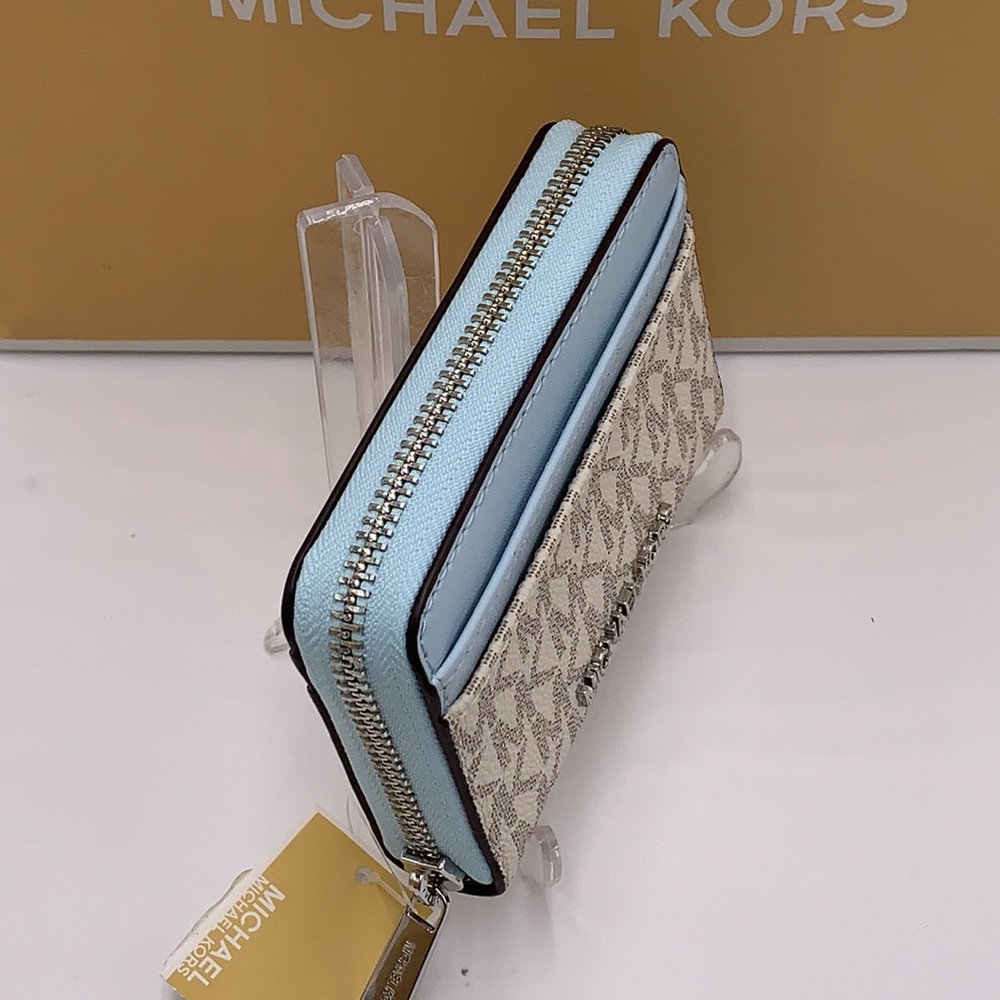 MICHAEL KORS MEDIUM ZIP AROUND CARD CASE VSTA BLUE MULTI SIGNATURE COLOR - Picture 4 of 15